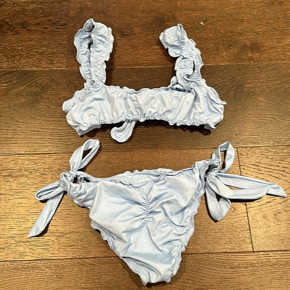 Frankie’s Bikinis Blue Ruffle Colby Bikini Set